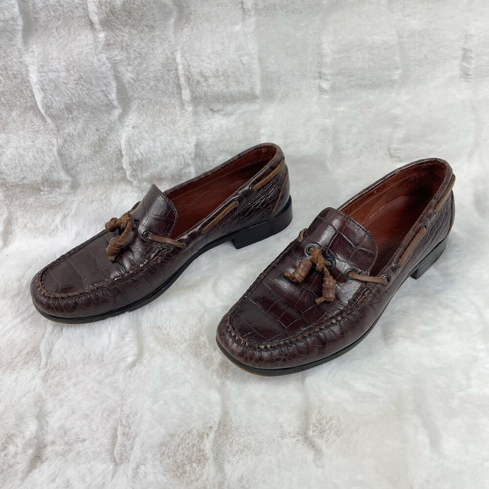 🔥POLO SPORT Ralph Lauren Alligator Embossed Leather Slip On Women Loafers 7.5 B